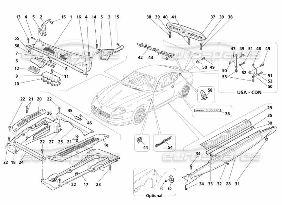 maserati 4200 gransport (2005) shields and finishing parts diagram