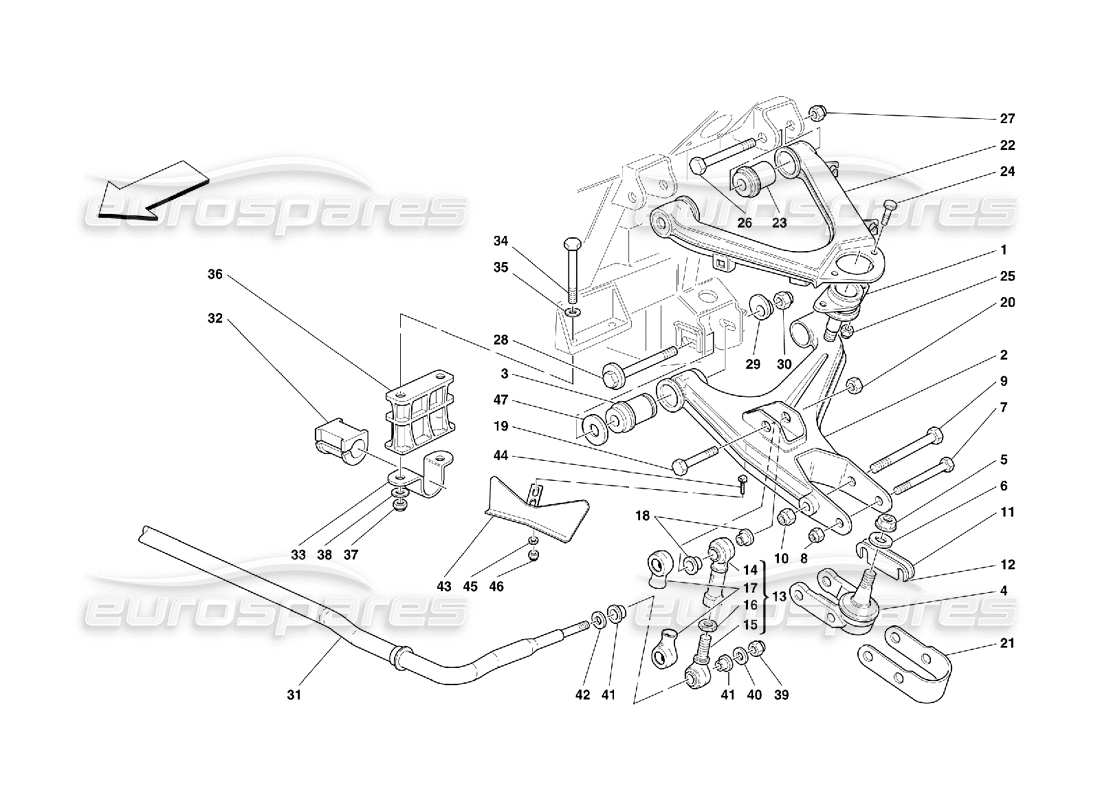 ferrari 456 gt/gta front suspension - wishbones and stabilizer bar parts diagram