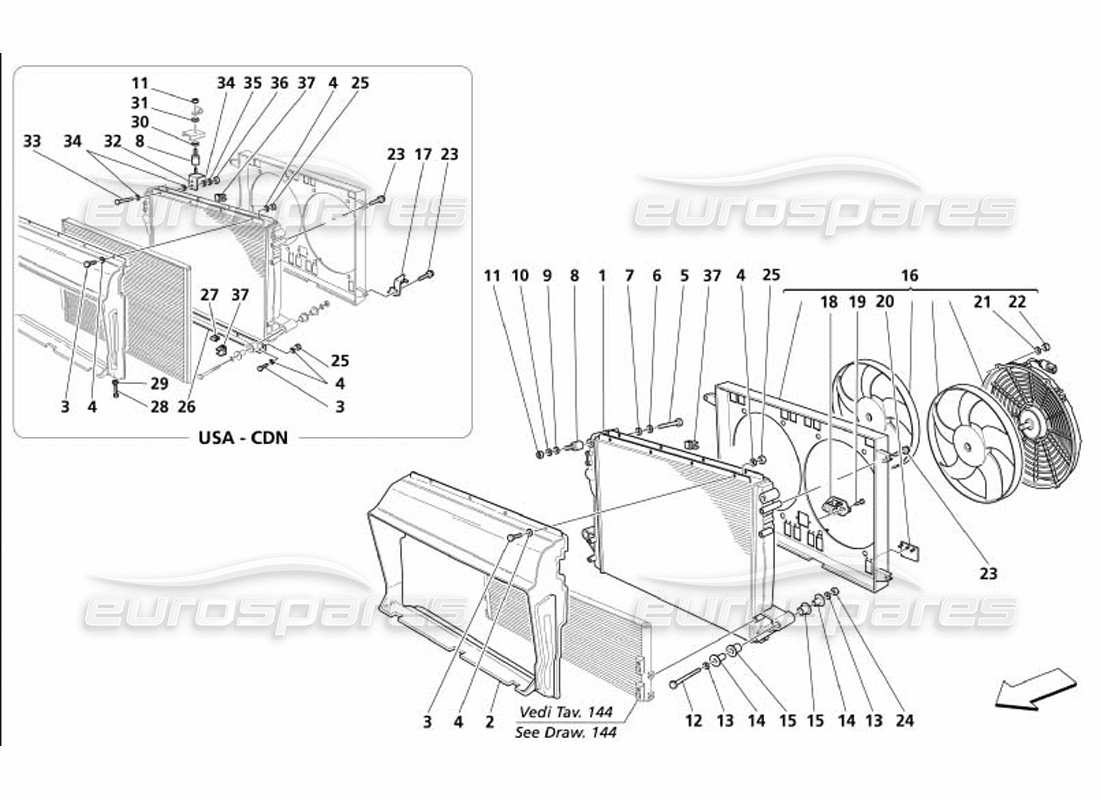 maserati 4200 gransport (2005) cooling system radiator part diagram