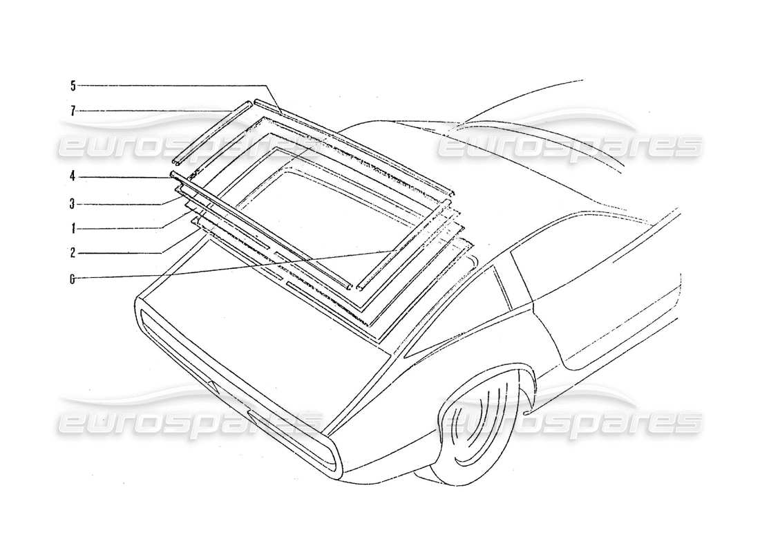 ferrari 365 gtc4 (coachwork) rear screen & trims parts diagram