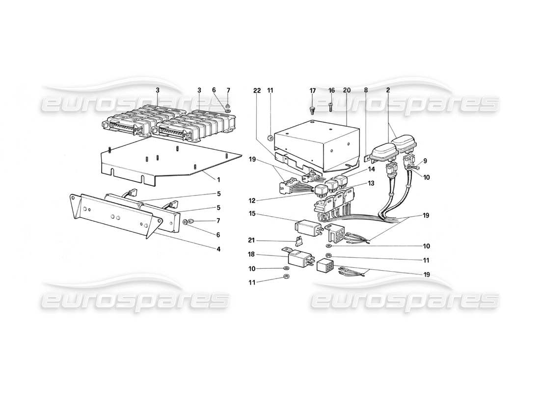 ferrari testarossa (1990) electric controls for ke - jetronic and exhaust parts diagram