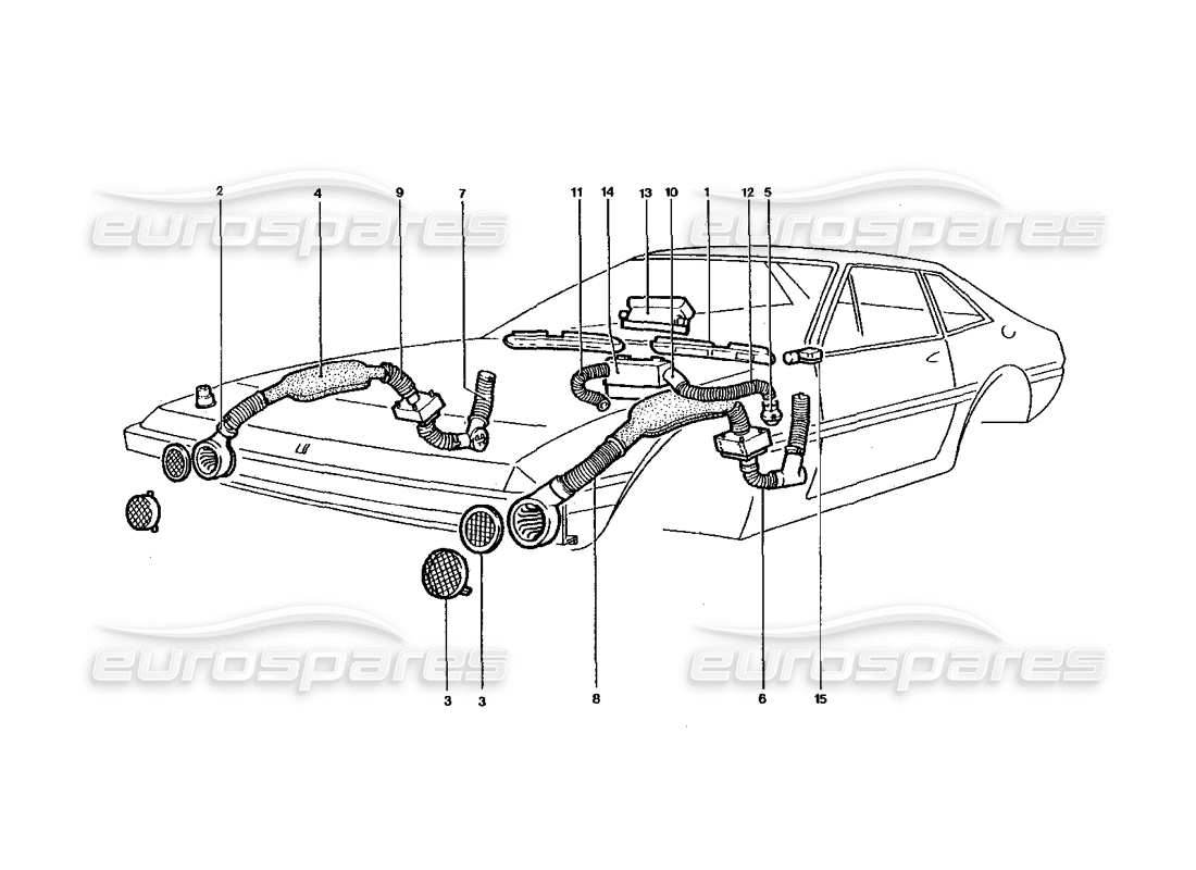 ferrari 400 gt / 400i (coachwork) front heater matrix & blowers parts diagram