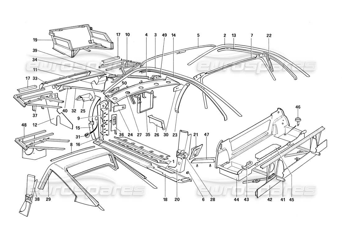 ferrari 328 (1988) body shell - inner elements (not for aus - us - sa - j - ch87 - ch88) part diagram