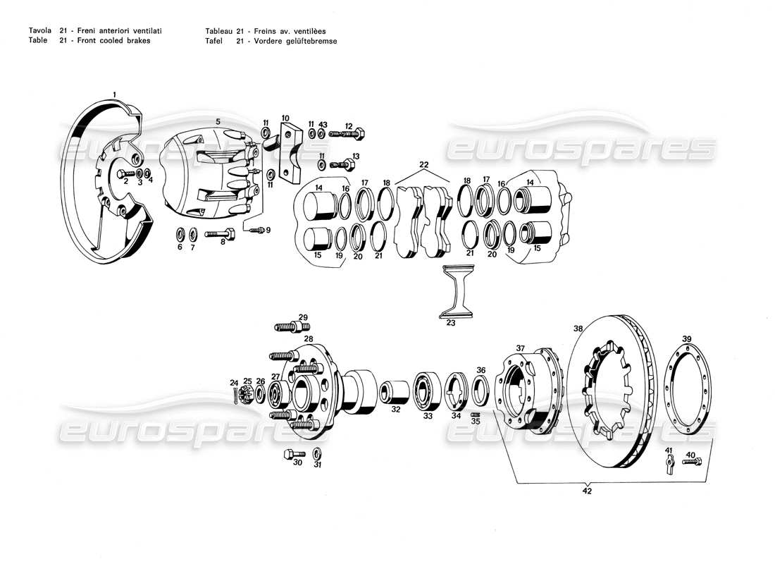 maserati merak 3.0 front cooled brakes parts diagram