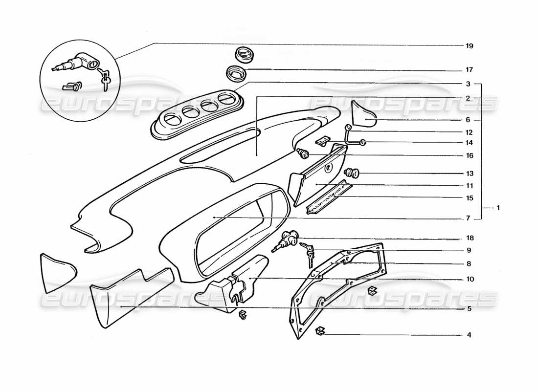 ferrari 400 gt / 400i (coachwork) dash binnacle parts diagram