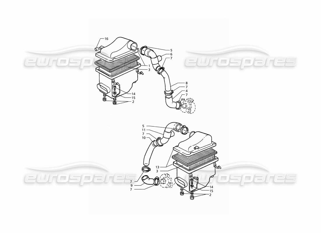 maserati qtp. 3.2 v8 (1999) air filter and ducts part diagram