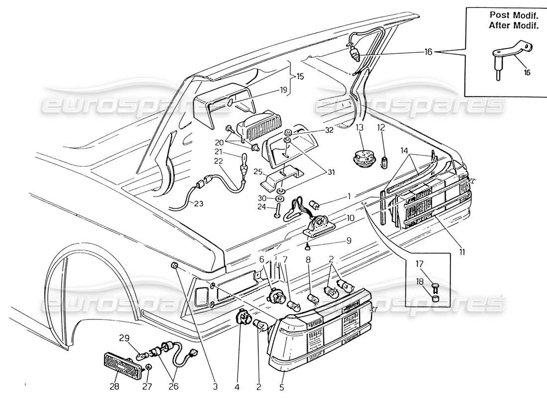 maserati 222 / 222e biturbo rear tail light parts diagram