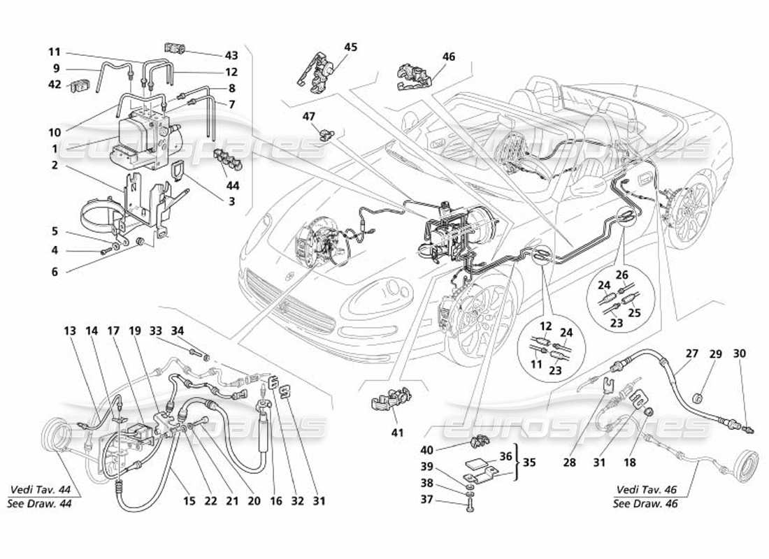 maserati 4200 spyder (2005) braking system -not for gd- parts diagram