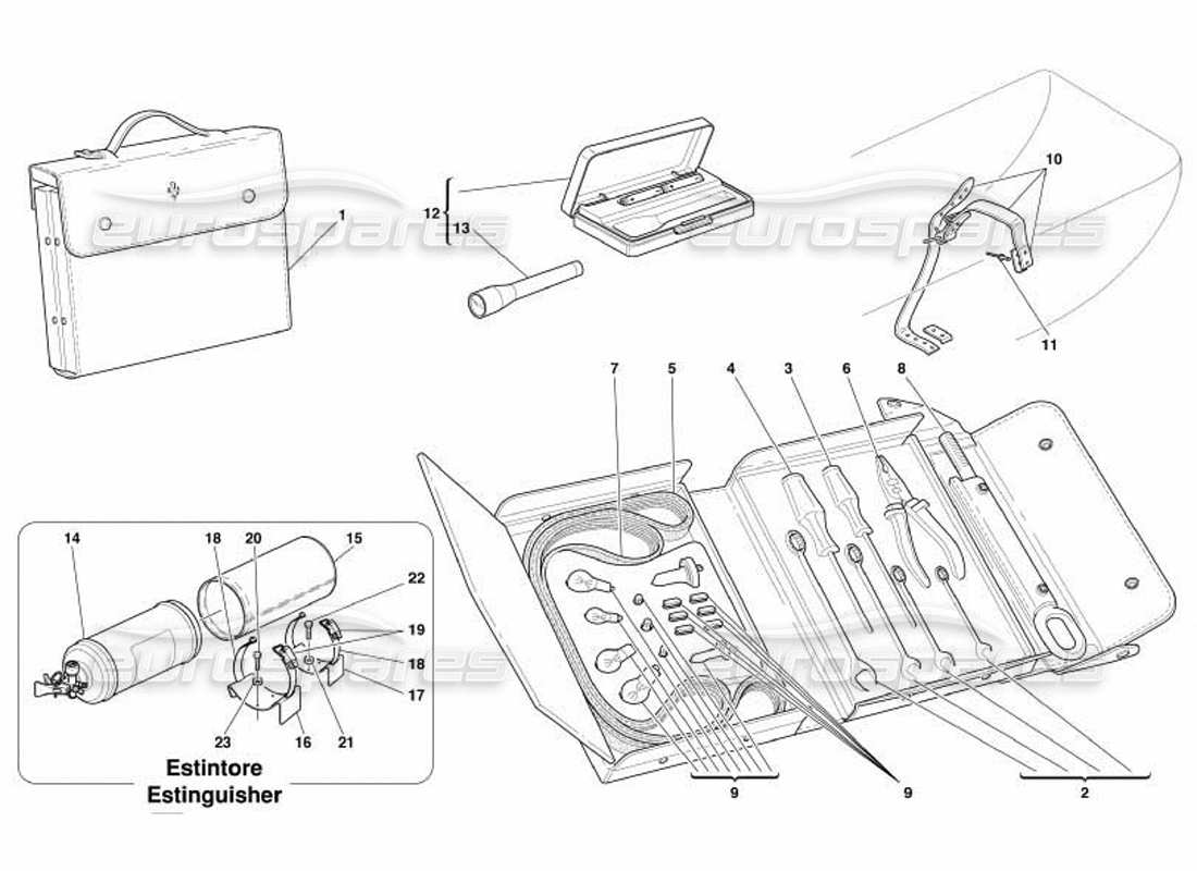 ferrari 550 barchetta tools equipment and fixings parts diagram