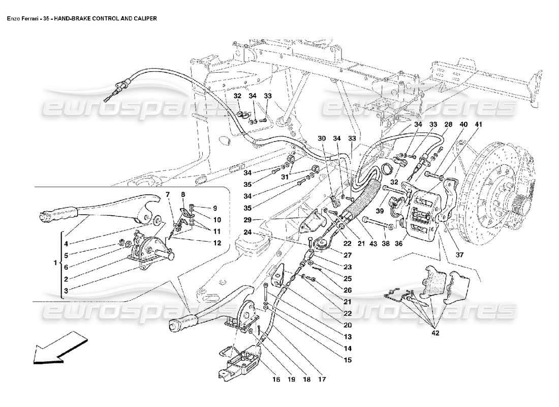 ferrari enzo hand brake control and caliper parts diagram