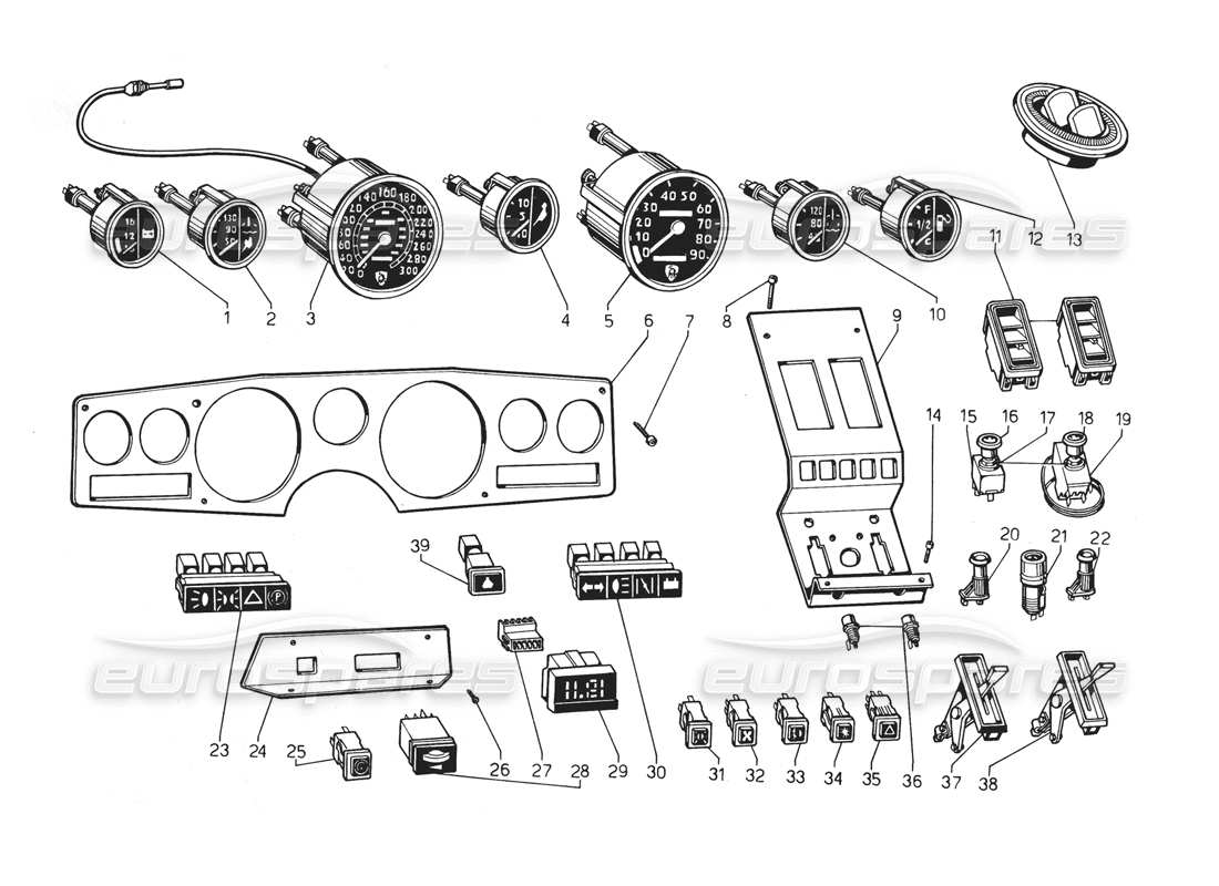 lamborghini countach 5000 qv (1985) instruments parts diagram