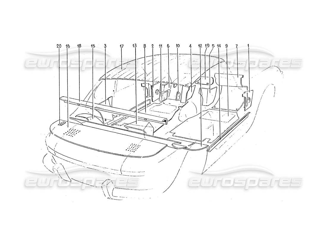 ferrari 330 gtc / 365 gtc (coachwork) carpets & trim parts diagram