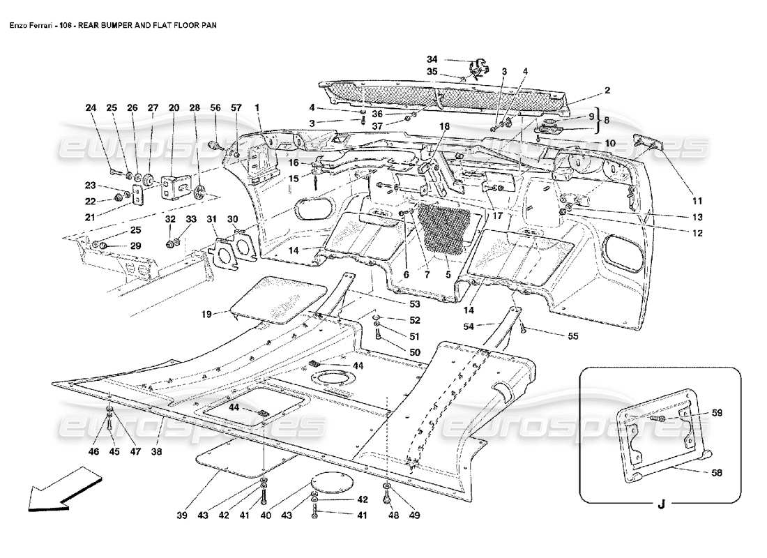 ferrari enzo rear bumper and flat floor pan parts diagram