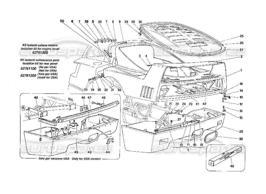 ferrari f40 rear hood parts diagram