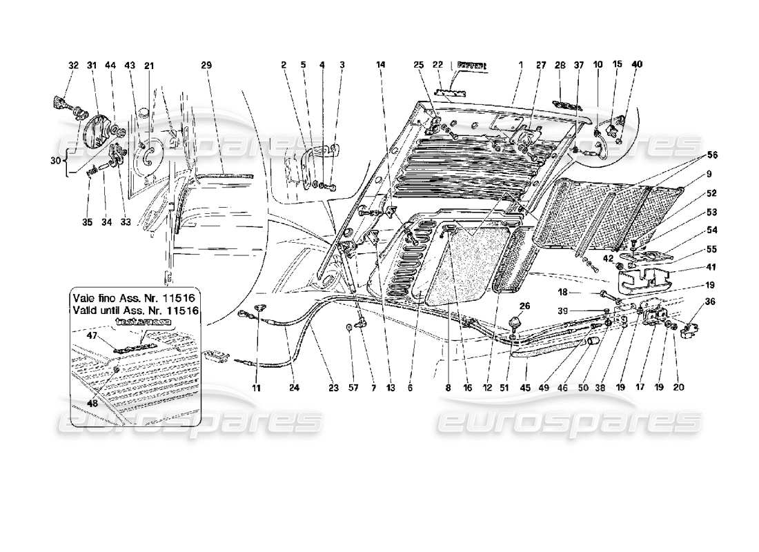 ferrari 512 tr rear hood part diagram