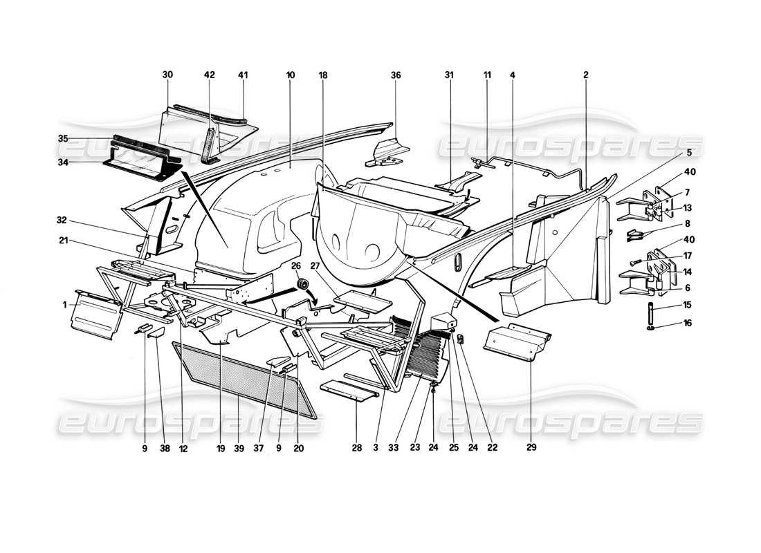 ferrari mondial 3.0 qv (1984) body shell - inner elements parts diagram