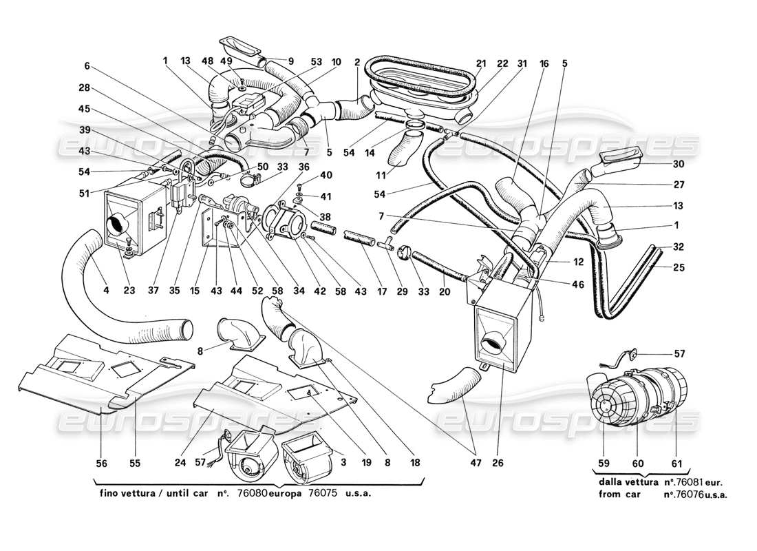 ferrari 328 (1988) heating system parts diagram