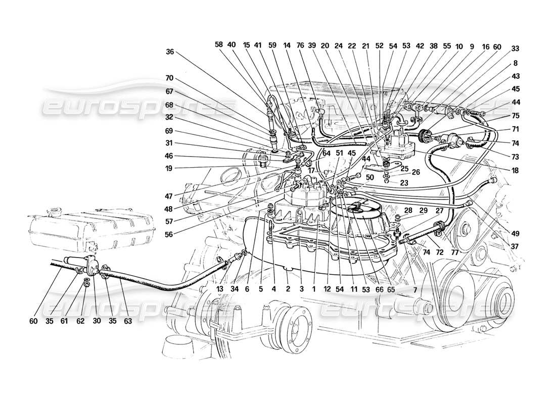 ferrari 328 (1988) fuel distributors lines (not for us version) parts diagram