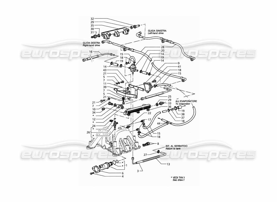 maserati qtp. 3.2 v8 (1999) injection system accessories parts diagram