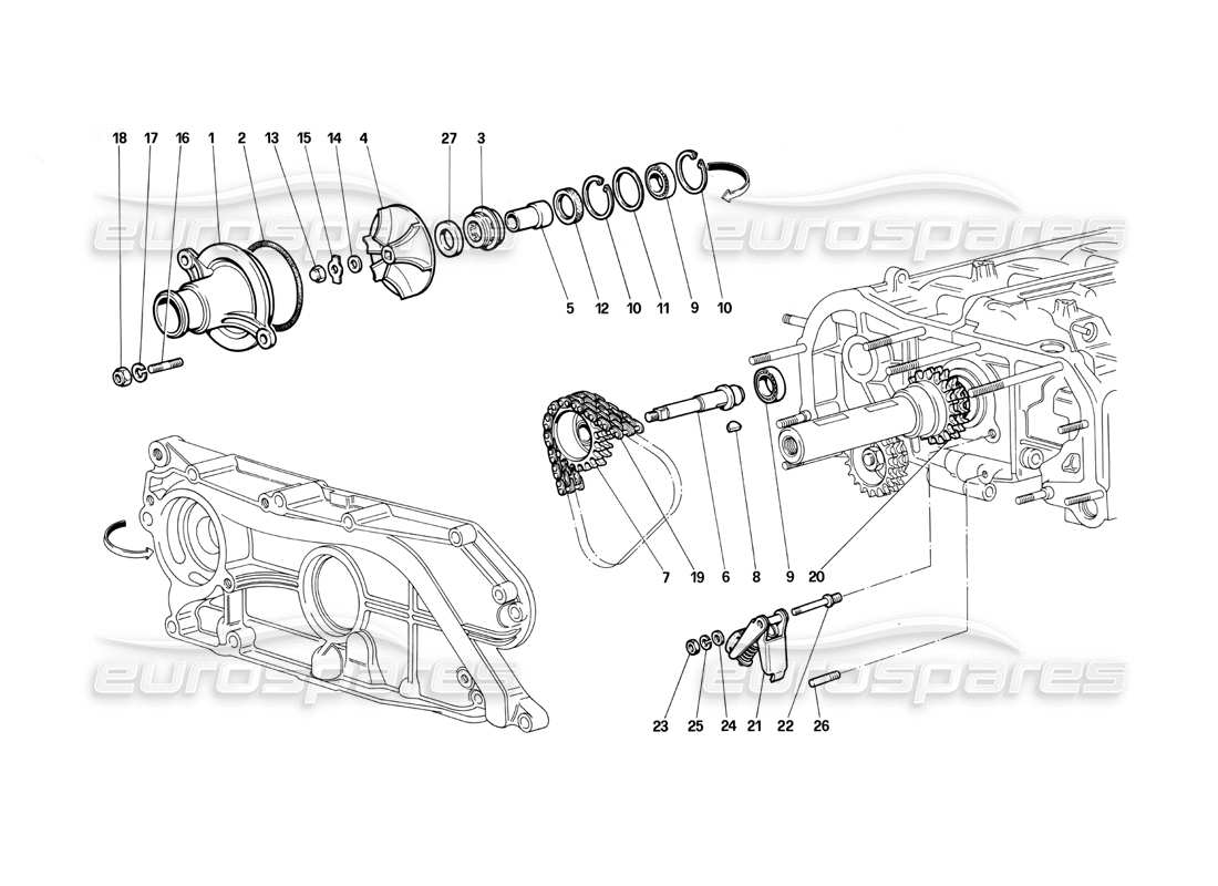 ferrari testarossa (1990) water pump parts diagram