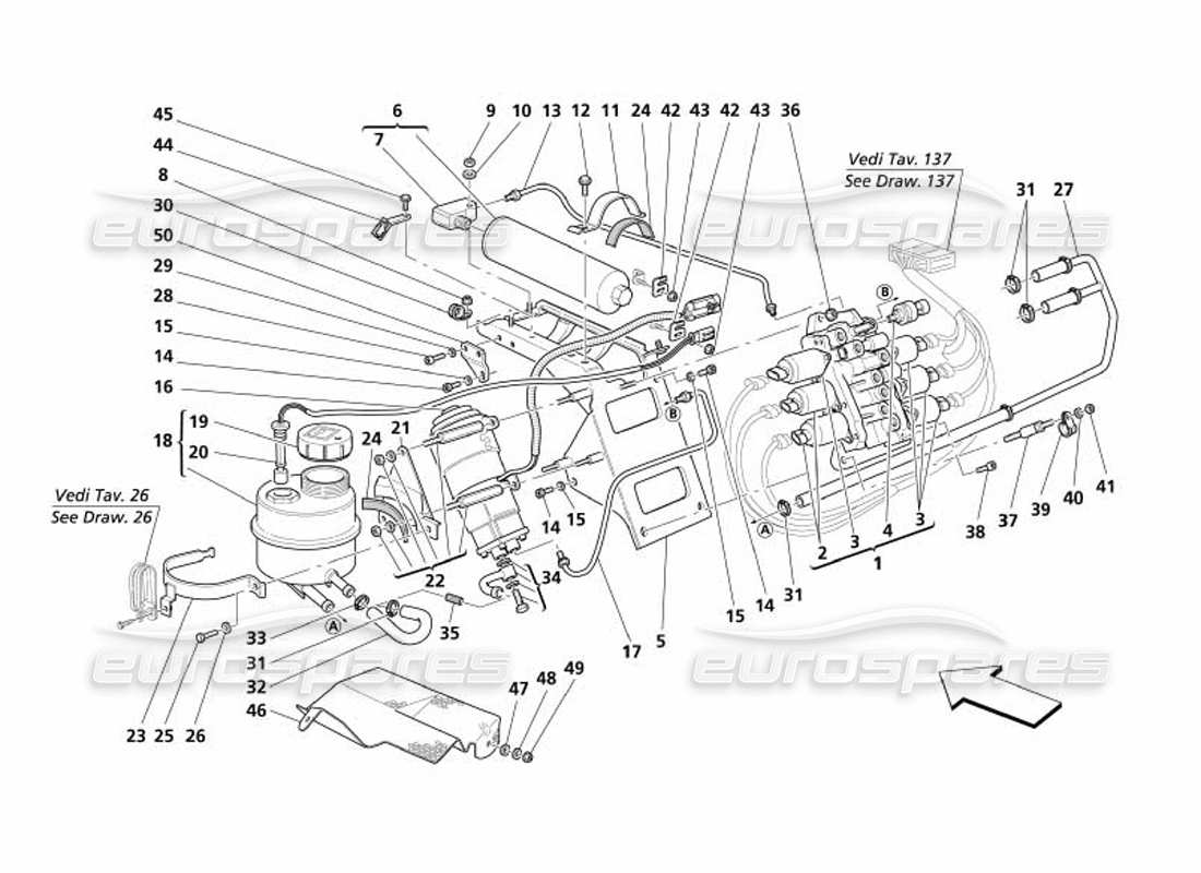 maserati 4200 spyder (2005) power unit and tank -valid for f1- parts diagram