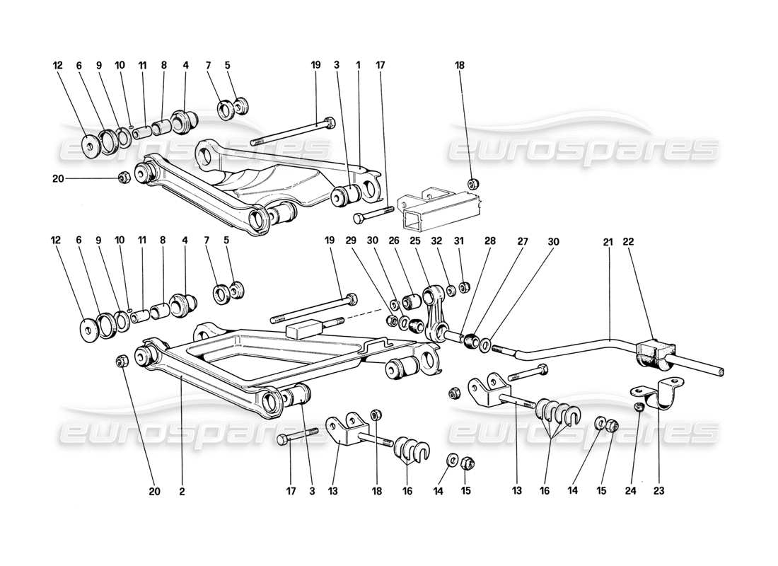 ferrari 328 (1988) rear suspension - wishbones (up to car no. 76625) parts diagram