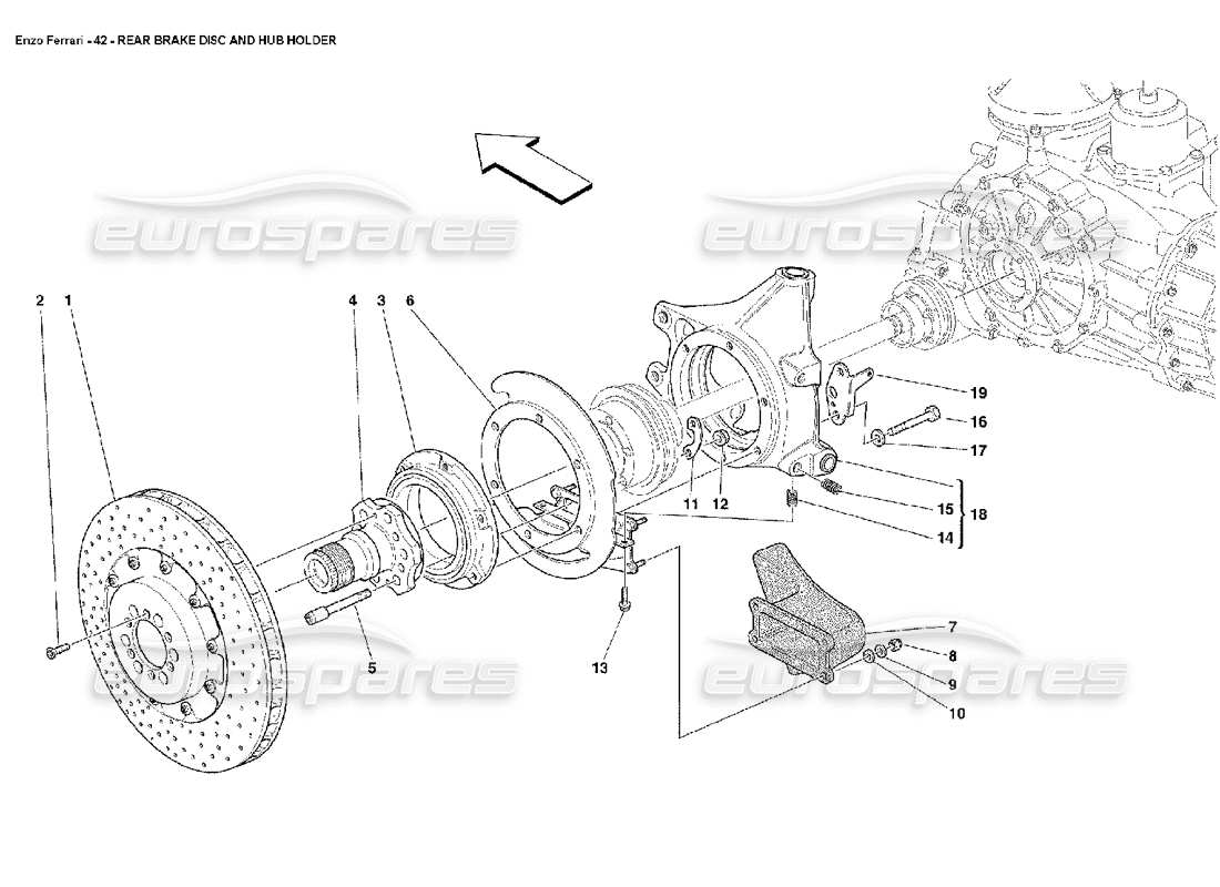 ferrari enzo rear brake disc and hub holder parts diagram