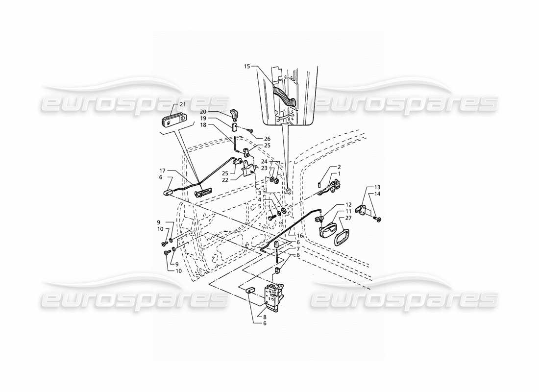 maserati qtp. 3.2 v8 (1999) front doors: hinges and inner controls parts diagram