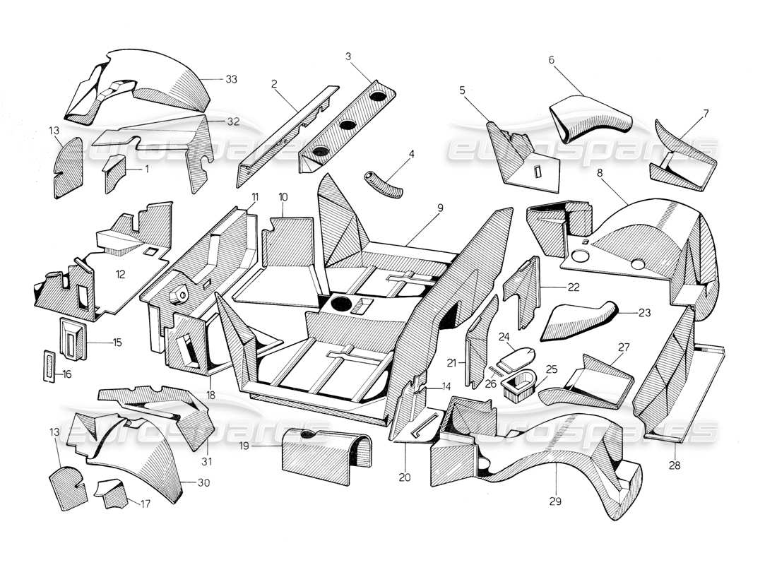 lamborghini countach 5000 qv (1985) fibreglass inner coverings parts diagram