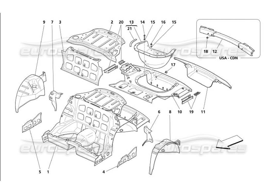 maserati 4200 gransport (2005) rear structure part diagram