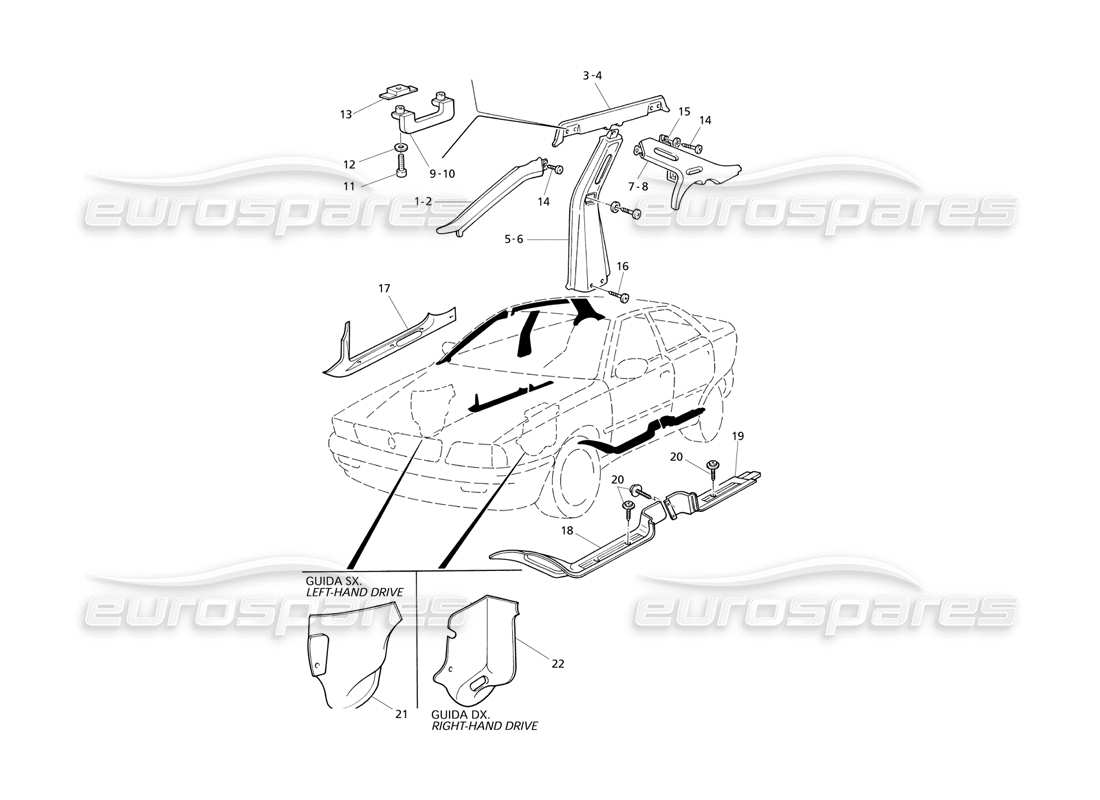 maserati qtp v8 evoluzione inner trims: pillars parts diagram