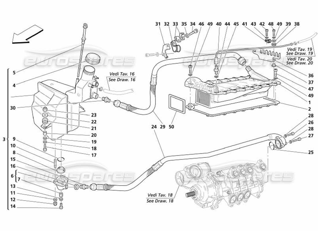 maserati 4200 gransport (2005) lubrication system - tank - heater exchanger part diagram