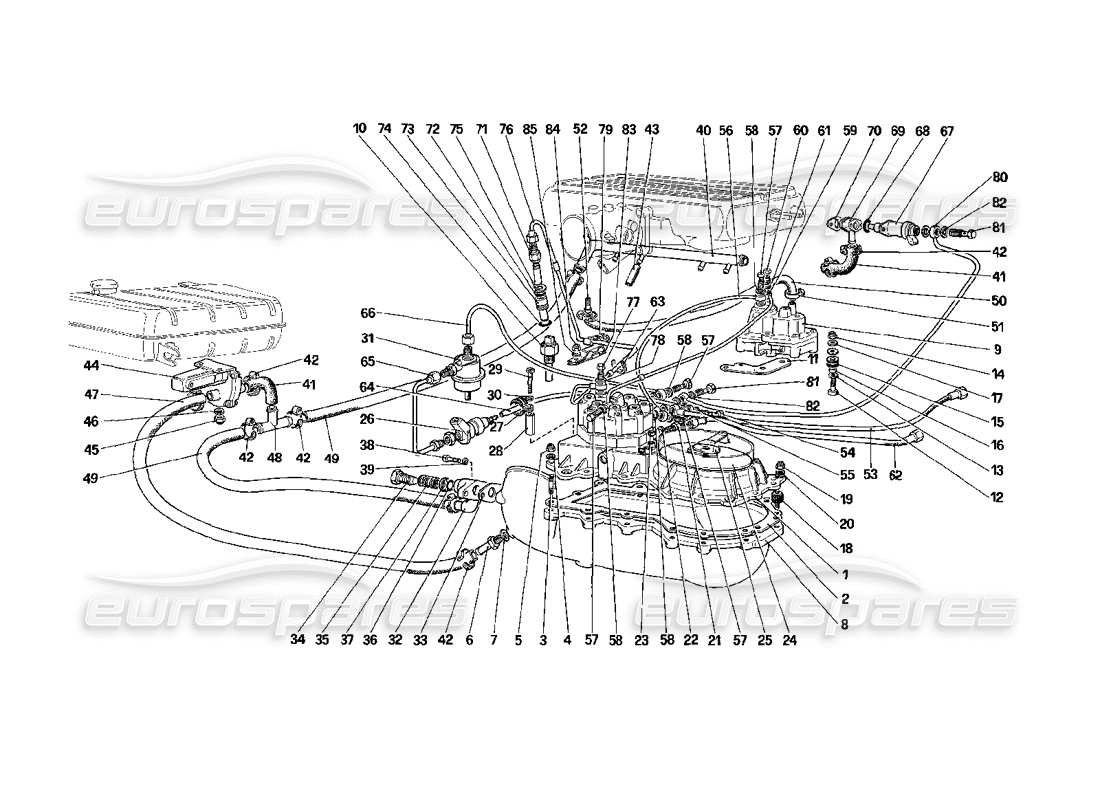 ferrari mondial 3.2 qv (1987) fuel distributors lines (for us version) part diagram