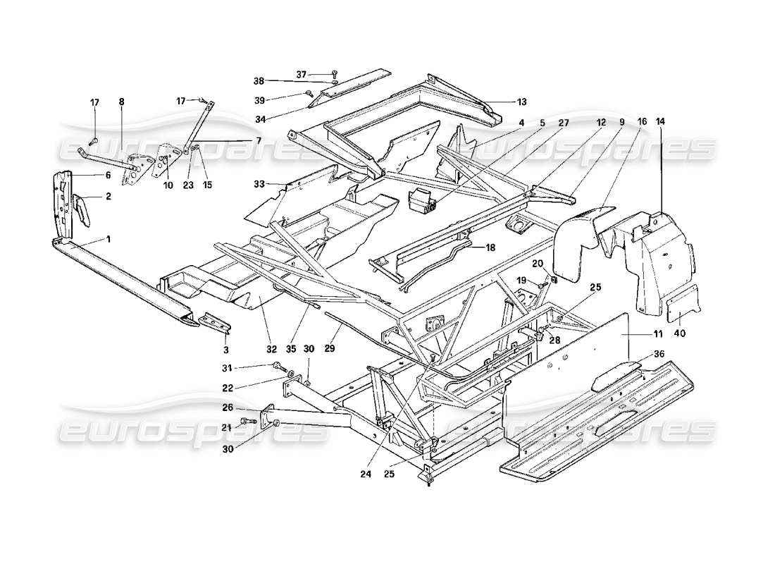 ferrari mondial 3.2 qv (1987) body shell - inner elements - cabriolet part diagram