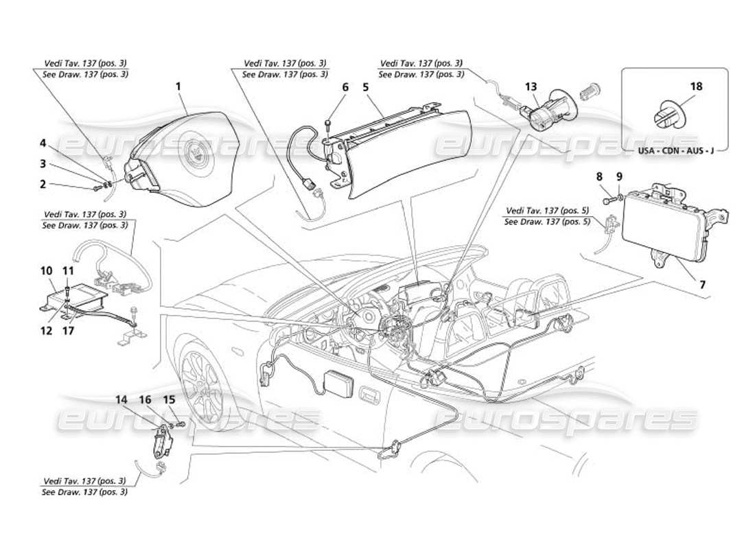 maserati 4200 spyder (2005) air-bags parts diagram
