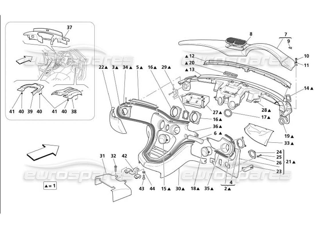 maserati 4200 gransport (2005) dashboard drawer part diagram