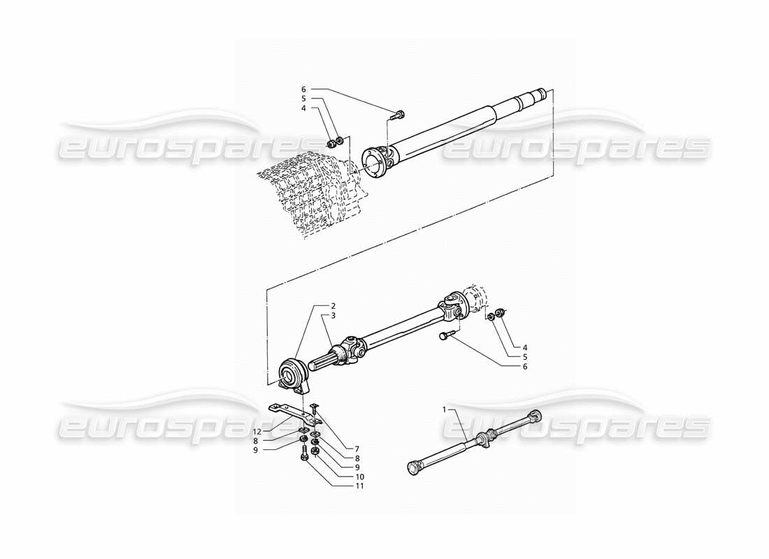 maserati qtp v6 (1996) propeller shaft and carrier parts diagram