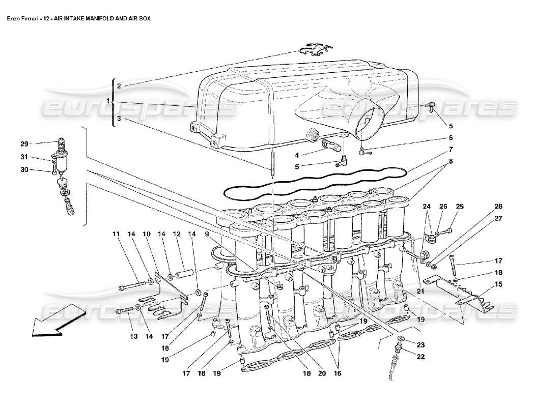 ferrari enzo air intake manifold and air box parts diagram