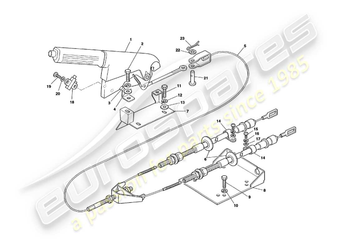 aston martin v8 volante (1999) handbrake part diagram