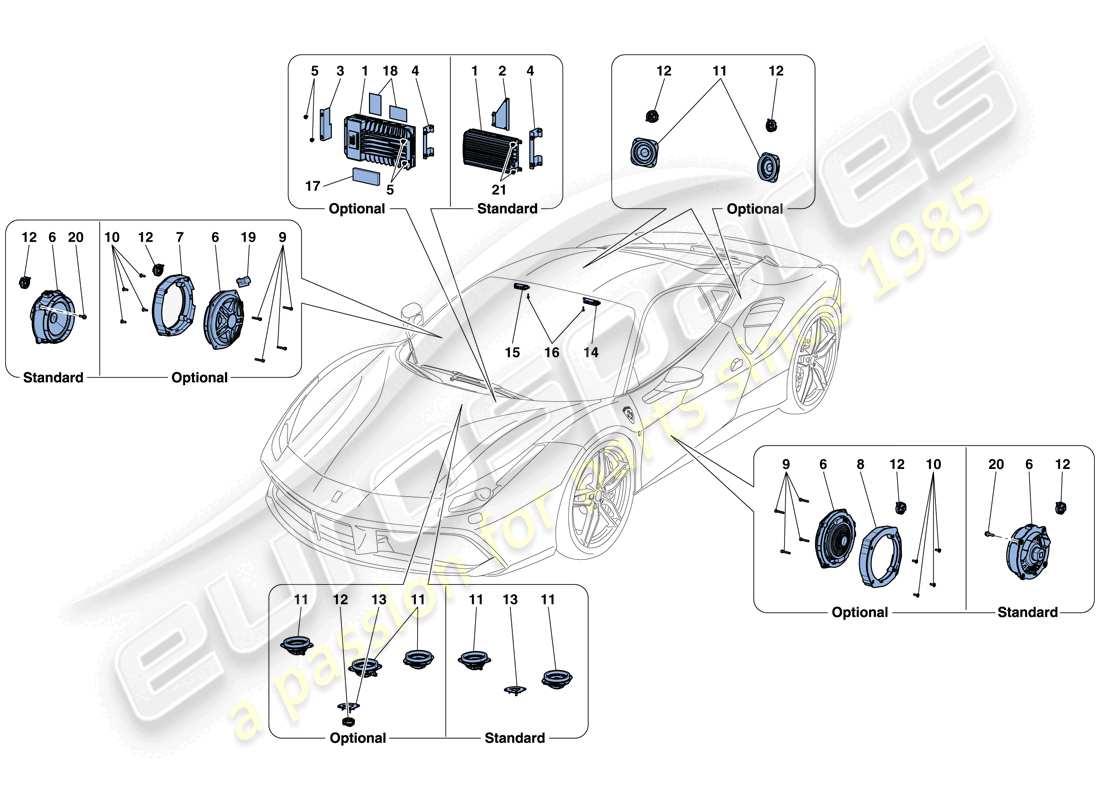 ferrari 488 gtb (usa) audio speaker system parts diagram