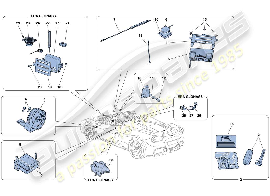 ferrari 488 spider (europe) antitheft system part diagram