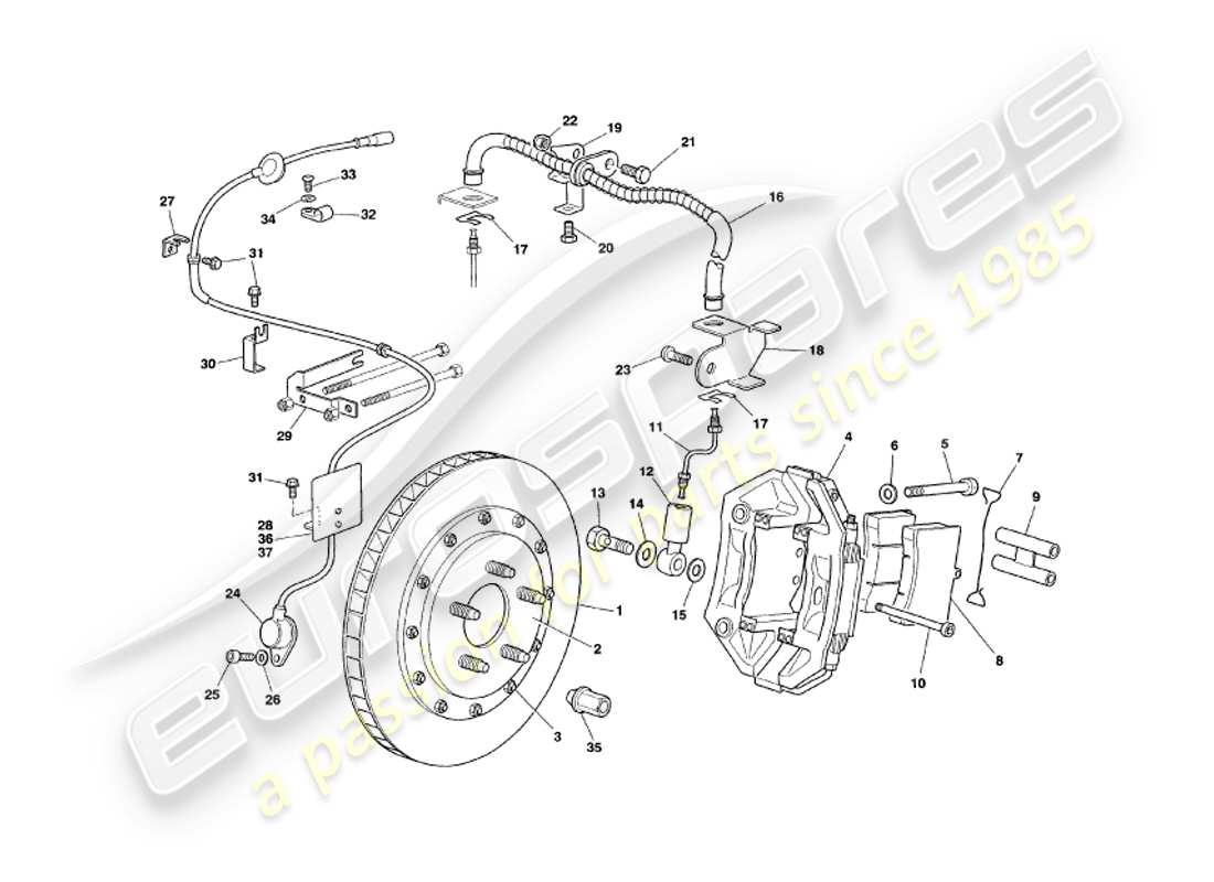 aston martin v8 volante (1999) front brakes part diagram