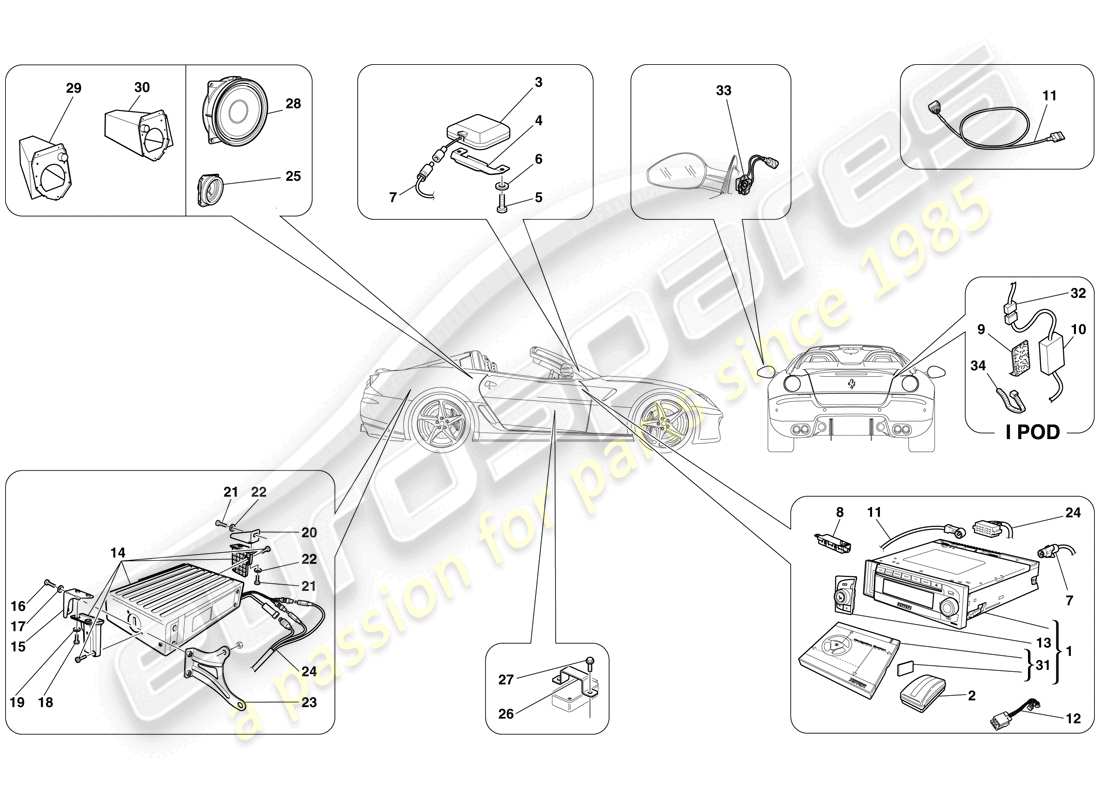 ferrari 599 sa aperta (europe) hi-fi system parts diagram