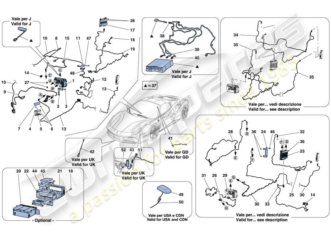 ferrari 488 spider (rhd) infotainment system parts diagram