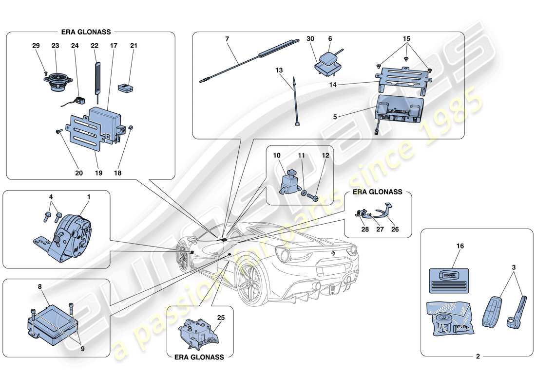 ferrari 488 gtb (rhd) antitheft system parts diagram