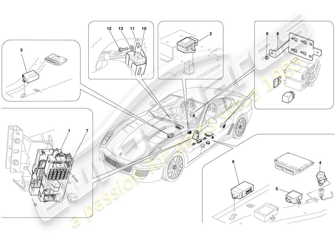 ferrari 599 gto (rhd) passenger compartment ecus part diagram