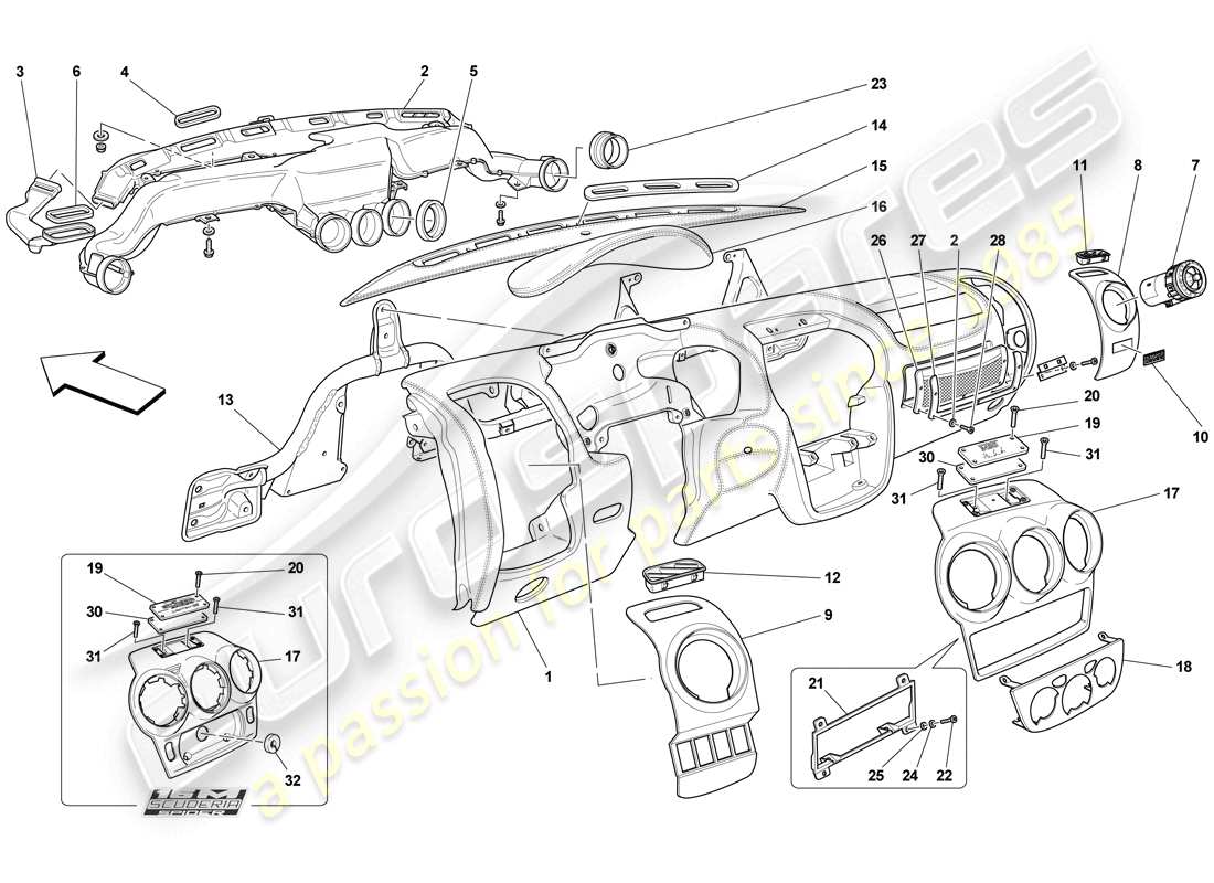 ferrari f430 scuderia spider 16m (usa) dashboard parts diagram