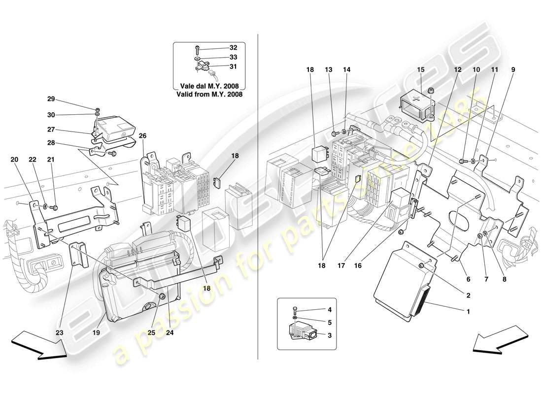 ferrari f430 spider (rhd) rear passenger compartment ecus parts diagram