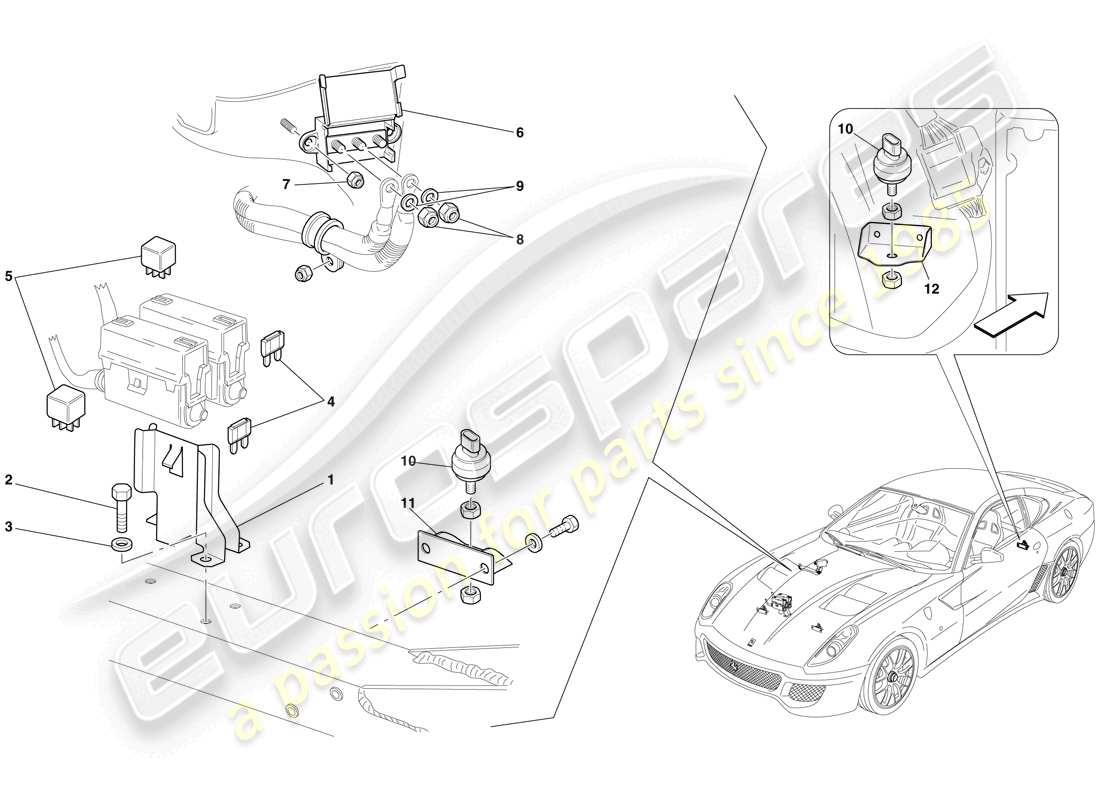 ferrari 599 gto (rhd) engine compartment ecus part diagram