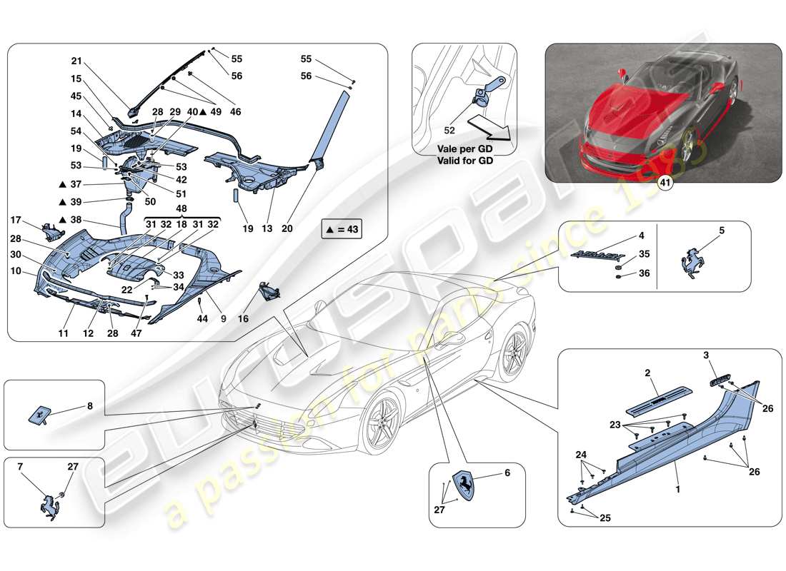 ferrari california t (rhd) shields, external trim parts diagram